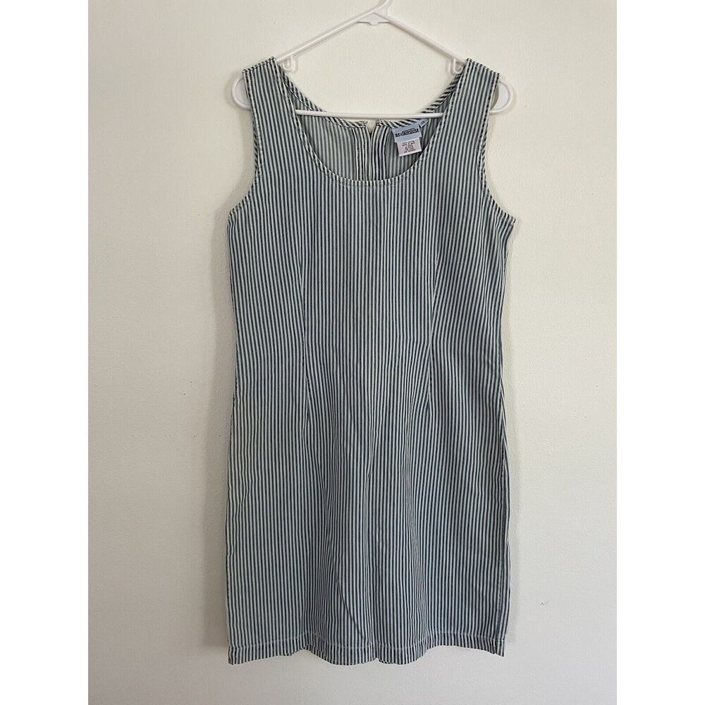STYLEWORKS Vintage Chambray Dress Denim Cottagecore Pinstripe Country Size 10